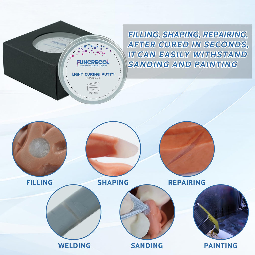 Funcrecol UV Curing Putty for 3D Model Kit Repair Filler Glue Adhesive