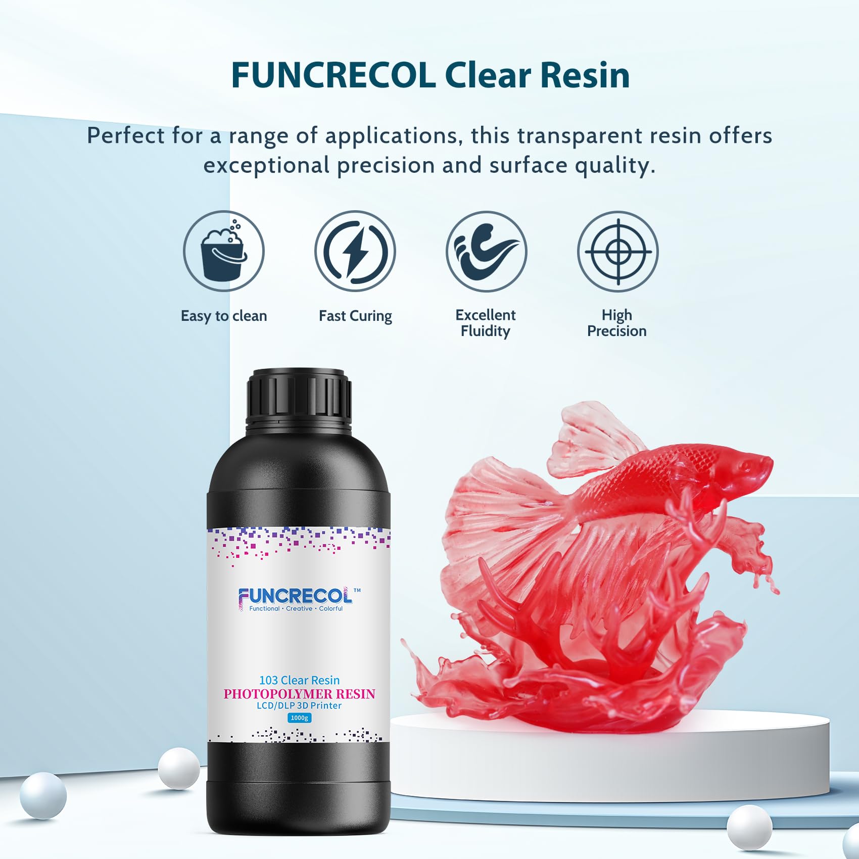 FUNCRECOL Red Crystal Clear 3D Printer Resin High Precision Fast