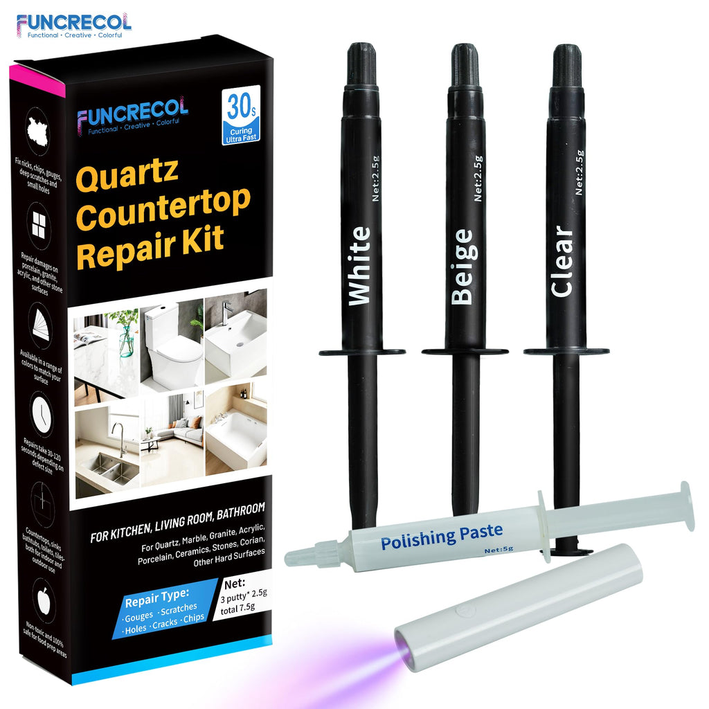 FUNCRECOL Pro Quartz Countertop Repair Kit, 30s Quick-Dry Stone Filler