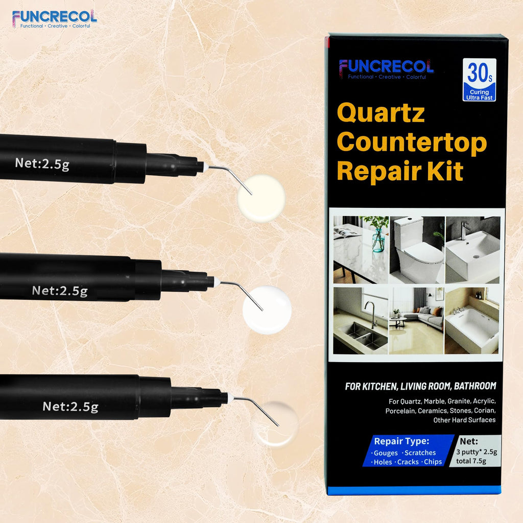FUNCRECOL Pro Quartz Countertop Repair Kit, 30s Quick-Dry Stone Filler